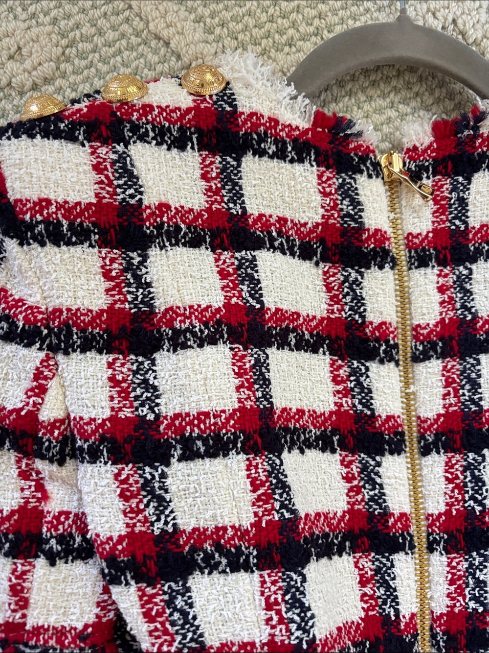 Balmain  Boucle Plaid Short Sleeve Top Sz 38 - Picture 3 of 6